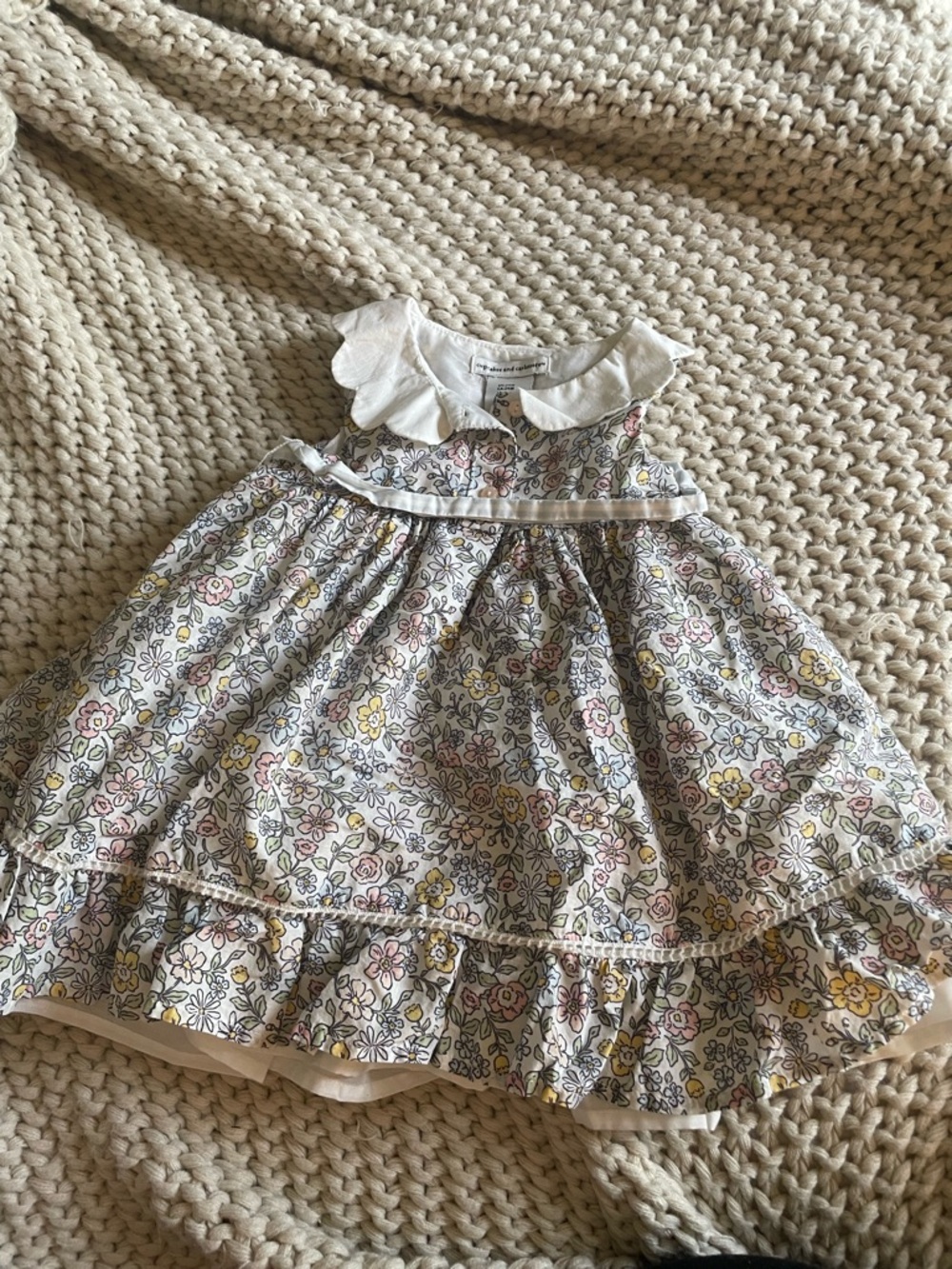 Floral Cotton Dress with Peter Pan Collar - Pastel Floral